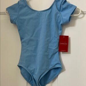 Capezio Girls Light Blue Short Sleeve Dance Leotard M